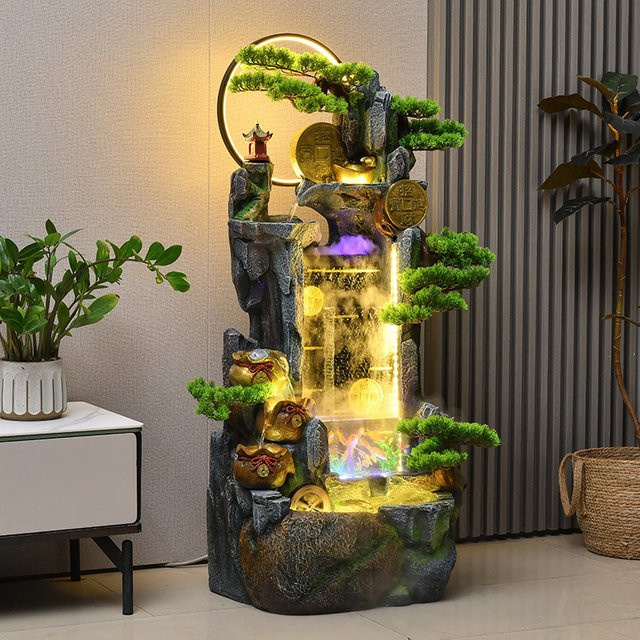 HYS Steingarten-Fischbeckenbrunnen mit LED-Licht als orientalisches Wasserornament für Wohnzimmer und Büro - Bild 1