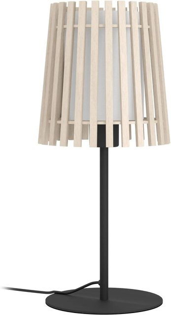 Eglo Tischleuchte Fattoria aus Echtholz und Textil in Schwarz, Braun und Weiss, B: 20 cm, T: 45 cm, H: 32,8 cm - Bild 1