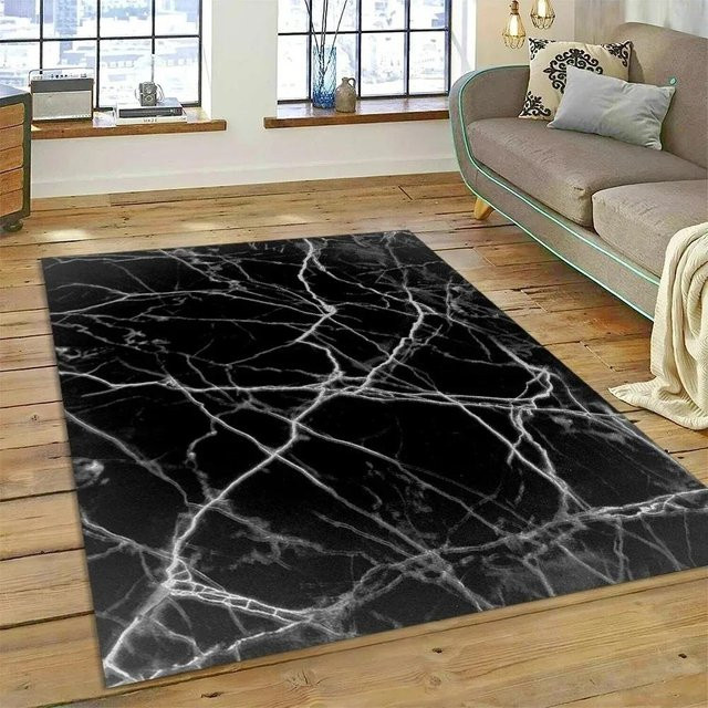 Karpetti Abstrakter Marmorteppich in Schwarz, Modernes Design, Rutschfest und Waschbar, B/T: 120 x 80 cm - Bild 1