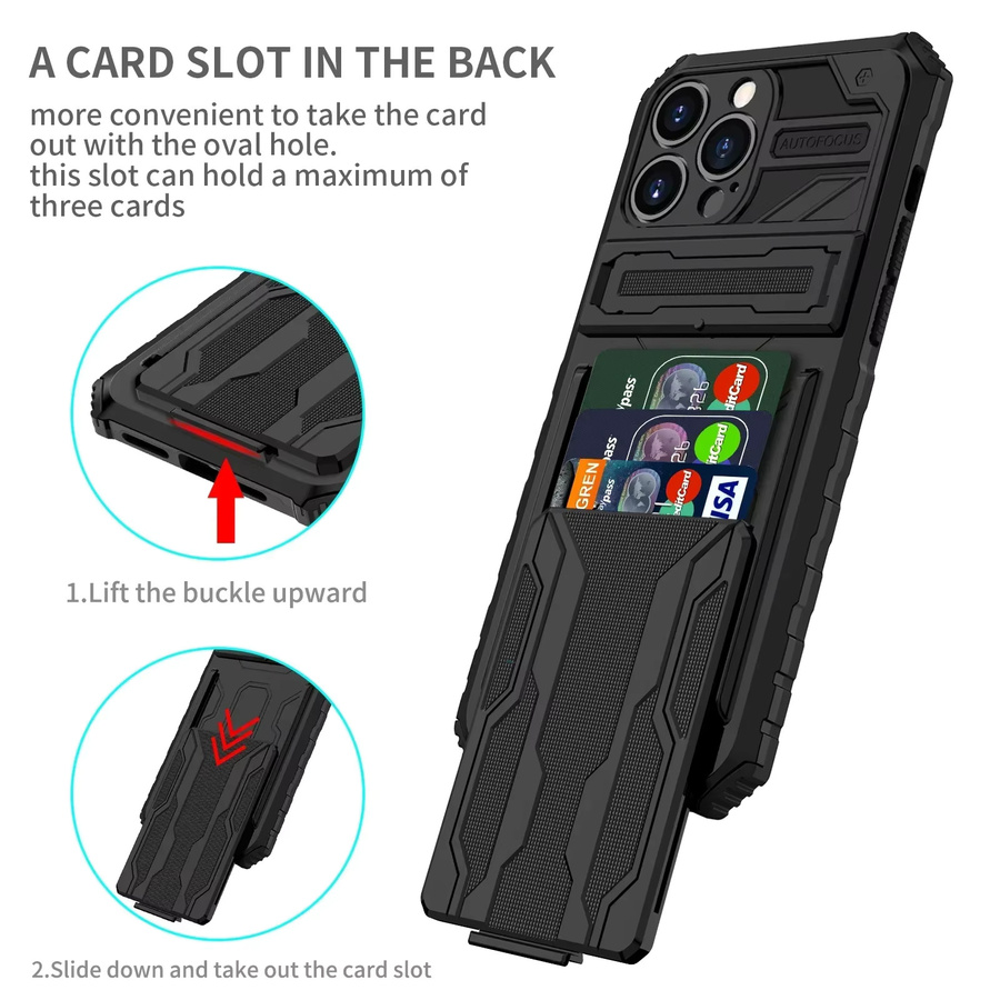 Stoßfeste Rüstungshülle für Apple iPhone mit Kickstand und Kartenfach in Schwarz und Lila - Bild 2