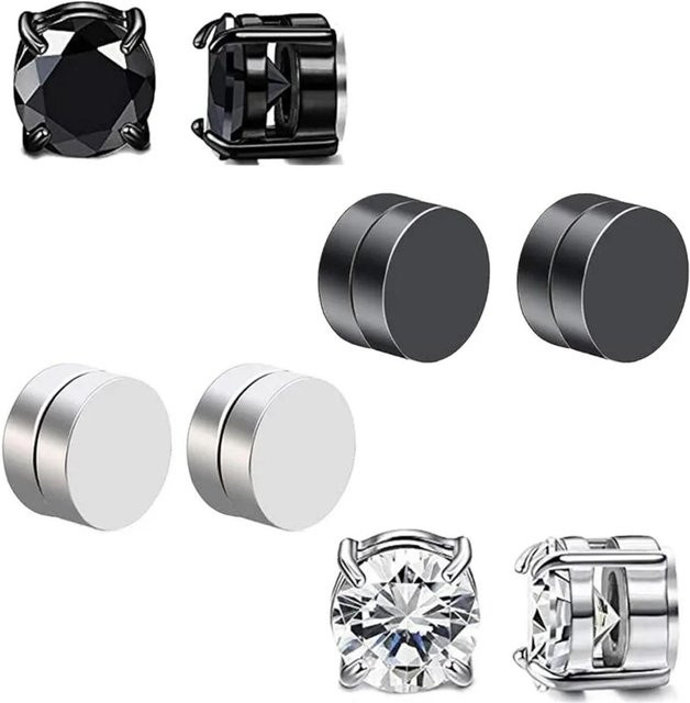 Magnetische Ohrstecker Edelstahl, Zirkonia, 6mm, 8mm, Damen Herren, grau - Bild 1