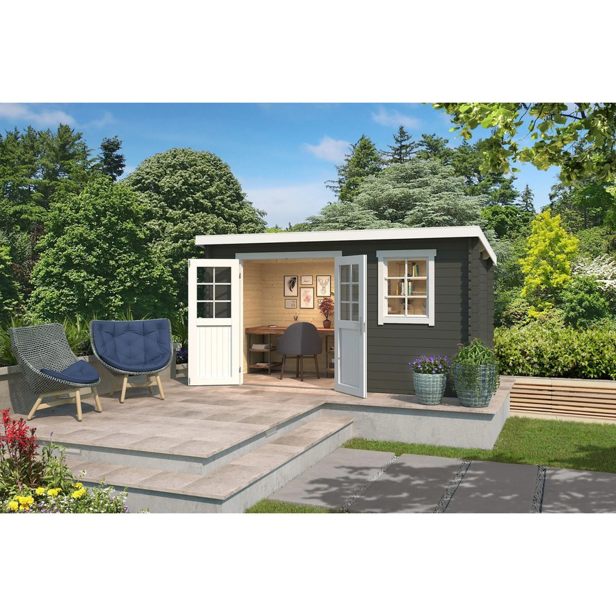 Lasita Gartenhaus Amira Flachdach in Grau-Grün lasiert, B/H/T: 400 x 211 x 213,1 cm - Bild 2