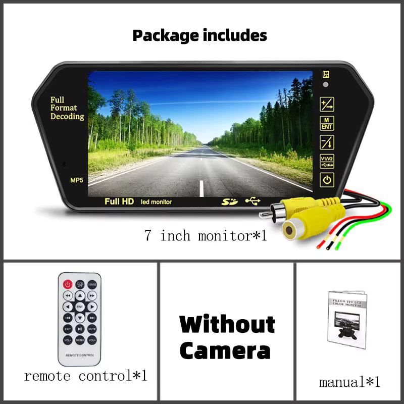 QXNY Spiegel-Parkmonitor mit 7-Zoll-LCD-Full-HD-Bildschirm, Bluetooth, USB und FM-Radio für dein Auto inklusive Video Player und Rückfahrkamera, Schwarz - Bild 5