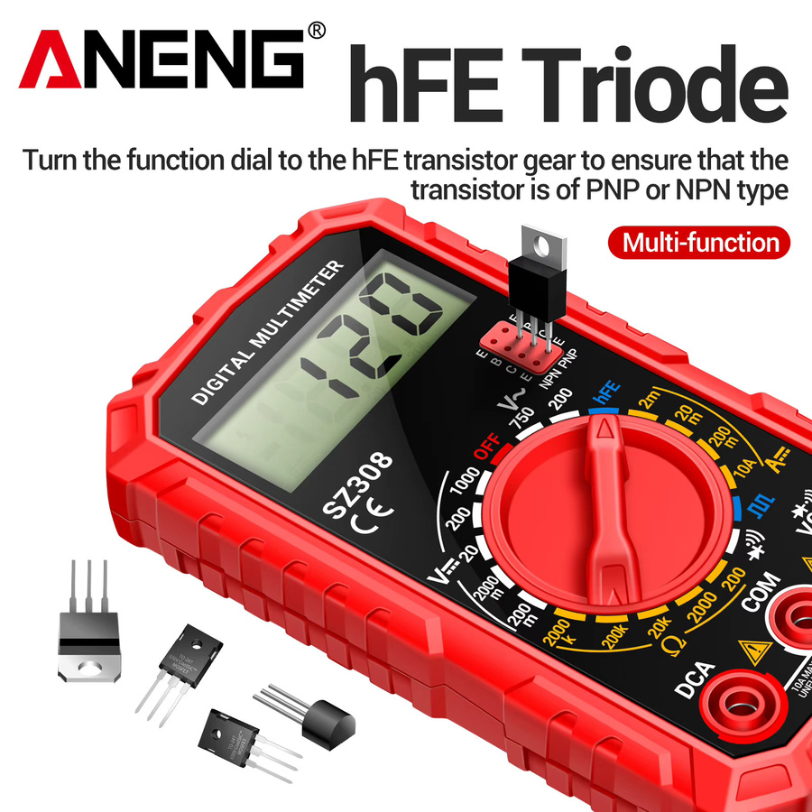 ANENG SZ308 Digitales Multimeter in Schwarz und Rot mit 1999 Anzeige, 750V AC, 1000V DC, Rechteckwelle, Triode und Diode für die Schaltkreis-Reparatur - Bild 3