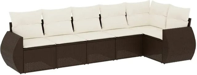 vidaXL 6-teilige Garten-Sofagarnitur in L-Form aus braunem Poly-Rattan mit Sitzkissen und Rückenkissen - Bild 1