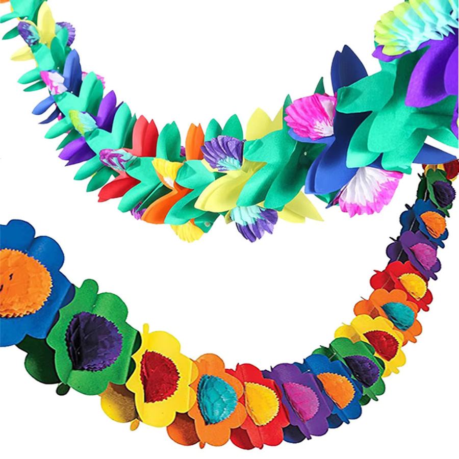 PartiesTour Hawaiianische Luau Hibiskusblüten Lei Girlande aus Papier, mehrfarbig, tropische Blumen-Dekoration für deine Hawaii Party - Bild 2