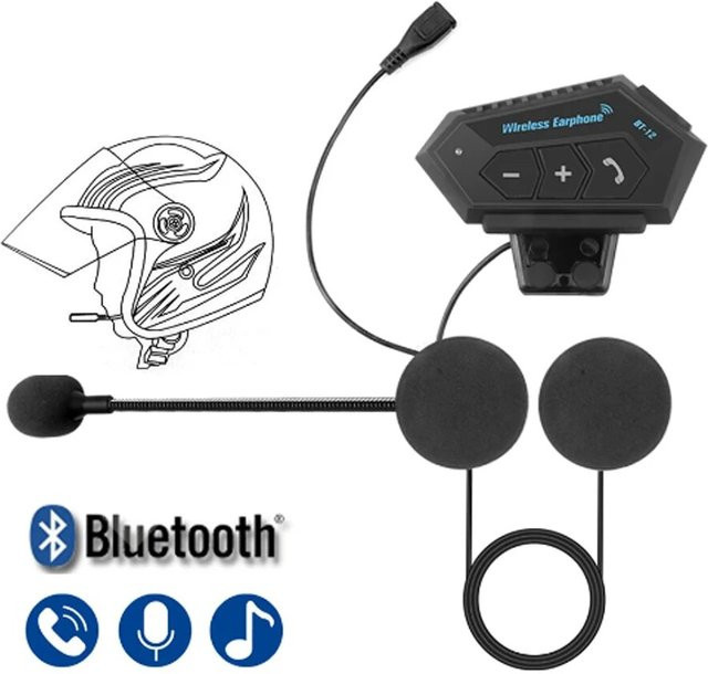 Kebidumei Motorrad Helm Headset mit Bluetooth 5.0, Drahtlose Freisprecheinrichtung in Schwarz, Wasserdichtes Stereo Musik Player System - Bild 1