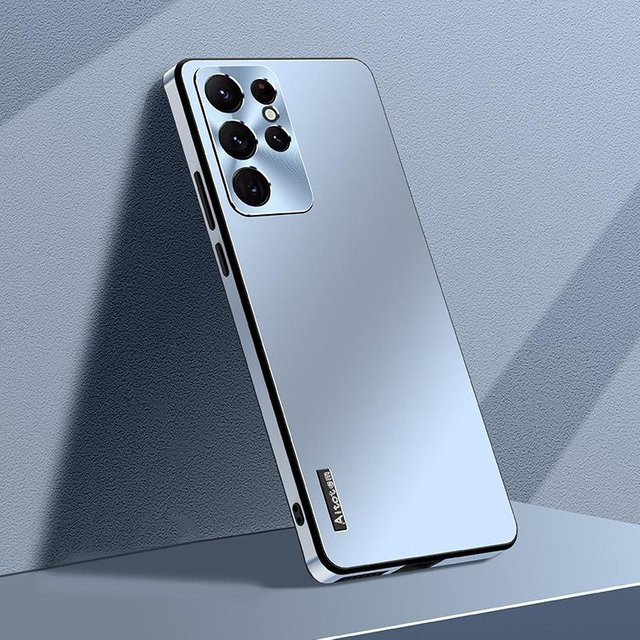 Stoßfeste TPU Handyhülle mit Aluminium Metall Linsenschutz für Samsung Galaxy S22 Ultra Plus 5G in Himmelblau - Bild 1