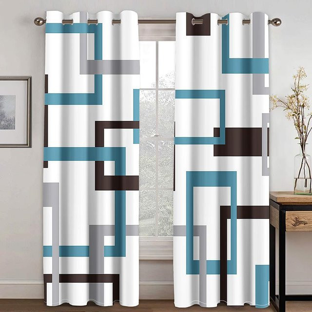 A Family Of Home Textiles Vorhänge mit abstraktem geometrischem 3D-Print, semi-transparent, weiß, 2er-Set, Breite: 250 cm, Höhe: 250 cm - Bild 1