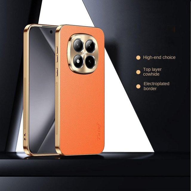 RAYHONG Lederhülle mit glänzender Kante für Redmi Note 15 Pro, Redmi Note 14 Pro Plus 4G und Redmi Note 14 Pro 5G, Stoßfeste Abdeckung mit Kamera-Schutz, Orange - Bild 1