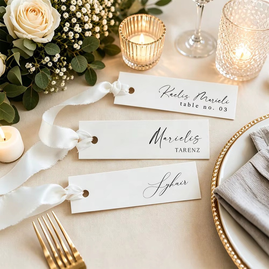38 Stück personalisierte rechteckige Hochzeitsetiketten aus Papier in Weiß mit individuellen Namen und Datum für deine DIY-Verpackungen und Partys - Bild 1