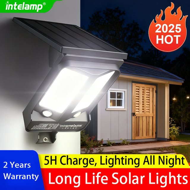 Intelamp Solar-LED-Außenleuchte mit Bewegungsmelder in Schwarz, wasserdichte Solar-Straßenlaterne für Garten und Hof, B/H/T: 24,0 x 21,6 x 12,6 cm - Bild 1