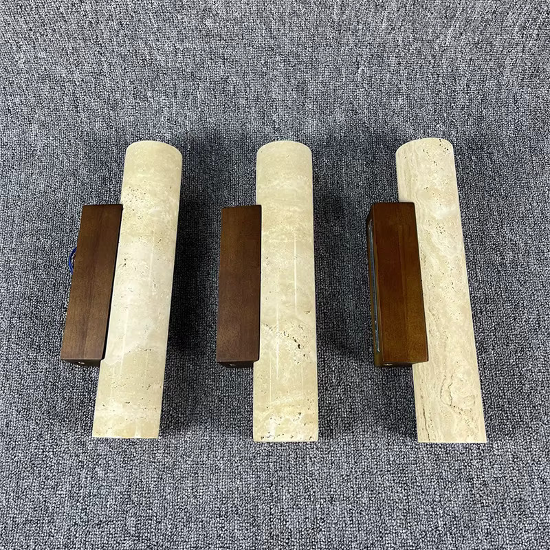 ZAOXI LED Wandleuchte im Vintage Design aus Travertin Stein und Holz in Gelb und Beige - Bild 4