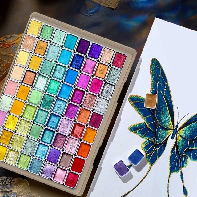 Professionelles 72-farbiges Aquarellfarbenset in Multicolour mit Perlglanz-Effekt und hoher Deckkraft - Bild 1