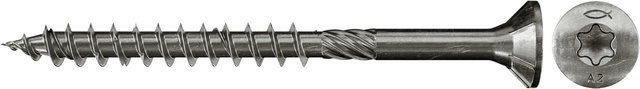 Fischer PowerFast Holz- und Spanplattenschraube mit Torx-Antrieb aus Edelstahl in Silber, Durchmesser: 6 mm, Länge: 100 mm, 100 Stück - Bild 1