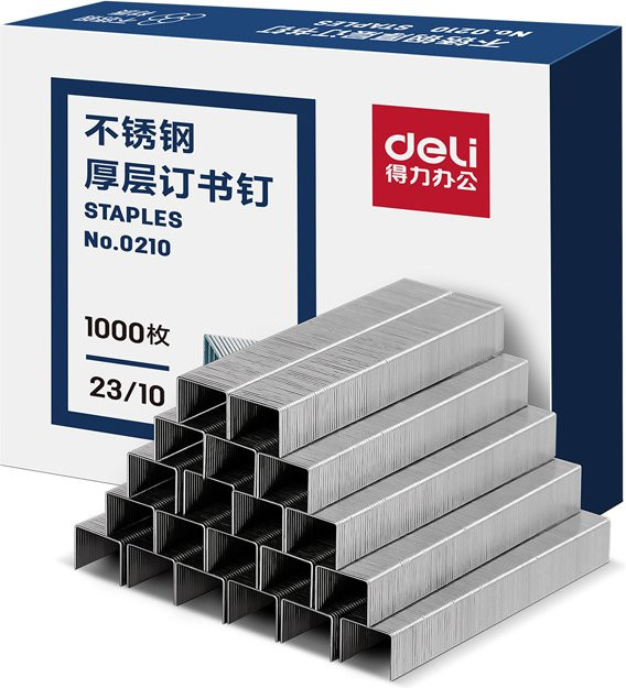 Deli Edelstahl-Heftklammern 23/10 in Silber, 1000 Stück pro Box, Hochleistungs-Metallklammern für Büro und Schule - Bild 1