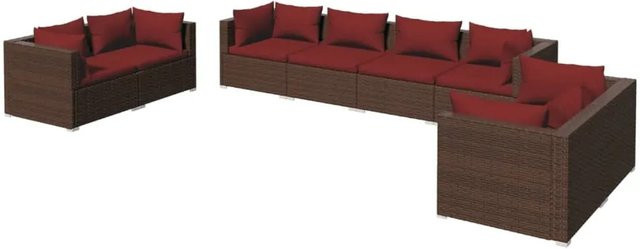 vidaXL 8-teiliges Garten-Lounge-Set aus Poly-Rattan in Braun mit Polsterkissen und pulverbeschichtetem Stahlgestell - Bild 1