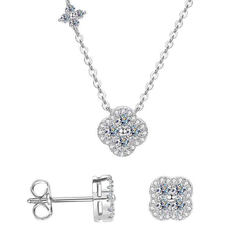 IOGOU Schmuckset Kleeblatt, Moissanit, 14 Karat vergoldet, Damen - Bild 3