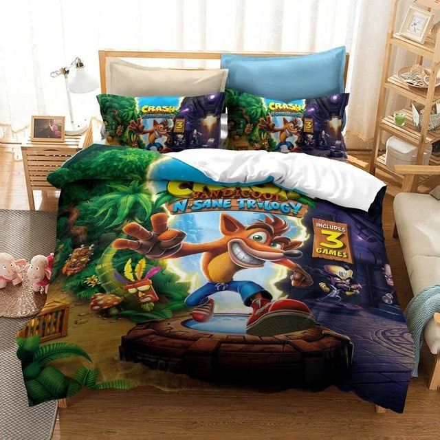 Crash Bandicoot Bettwäscheset aus Mikrofaser mit 3D-Print, Mehrfarbig, B/H: 70 x 133 cm - Bild 1