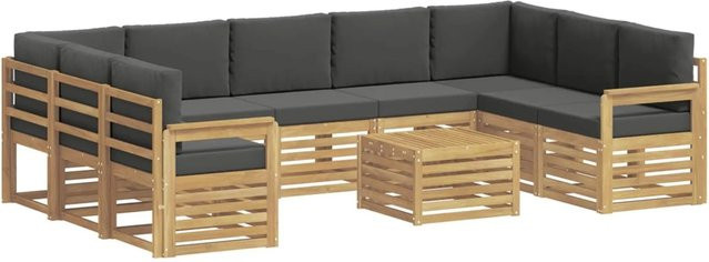 vidaXL Outdoor-Sofagarnitur 8-teilig in L-Form aus Akazienholz mit Polstern, Weiß und Anthrazit, B/T/H: 59 x 59 x 37 cm - Bild 1