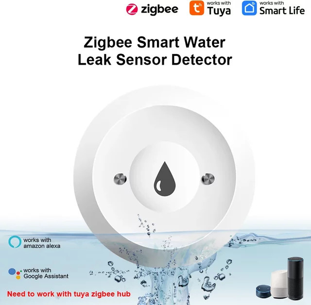 Tuya ZigBee Wasserleckdetektor mit Smart Life App Steuerung, Wasserflutsensor mit Alarmfunktion für Küche und Bad, Weiß - Bild 1