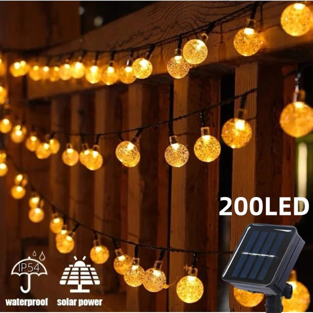 OKAL RED EAST Solar-Lichterkette mit 200 transparenten LED-Kristallkugeln aus Glas für den Außenbereich, Garten und Weihnachten - Bild 1