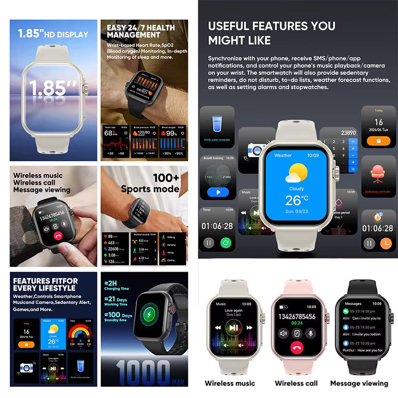 BOXUXING Smartwatch Ultra 2 SE mit AMOLED Display, GPS, Herzfrequenzmessung und Bluetooth Anruffunktion, Schwarz/Grau - Bild 2