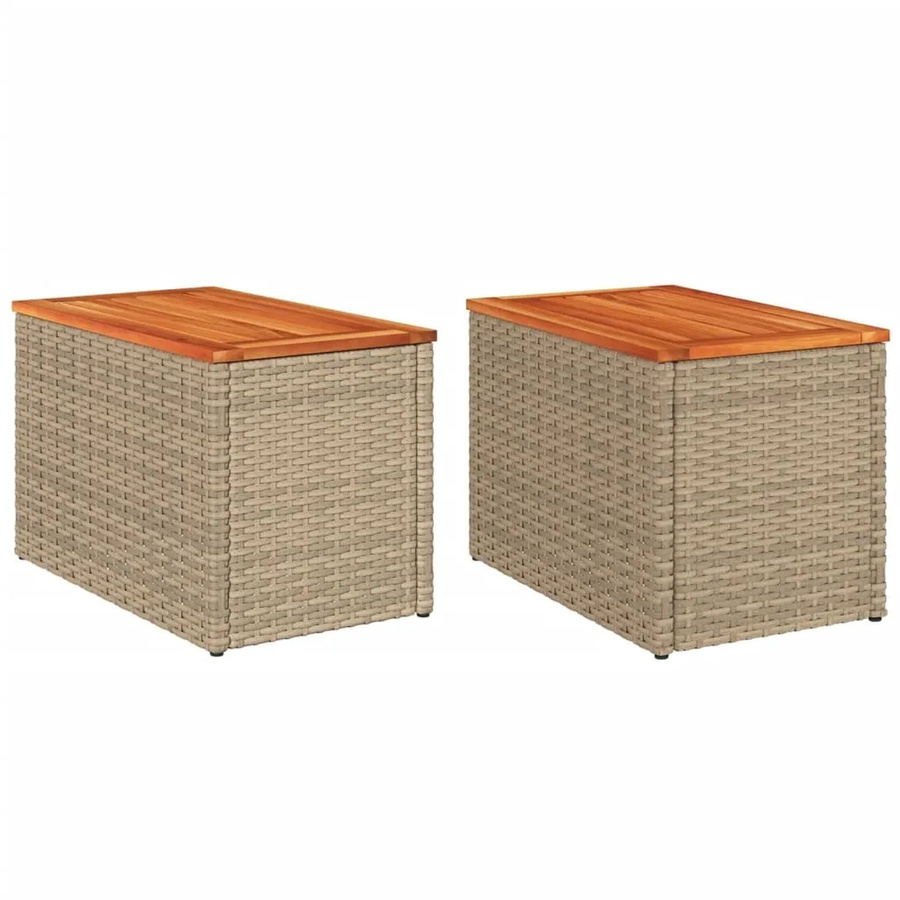 vidaXL Garten-Beistelltische Set aus Polyrattan und Akazienholz, 2 Stück, Beige/Braun, B/T/H: 55 x 34 x 37 cm - Bild 2
