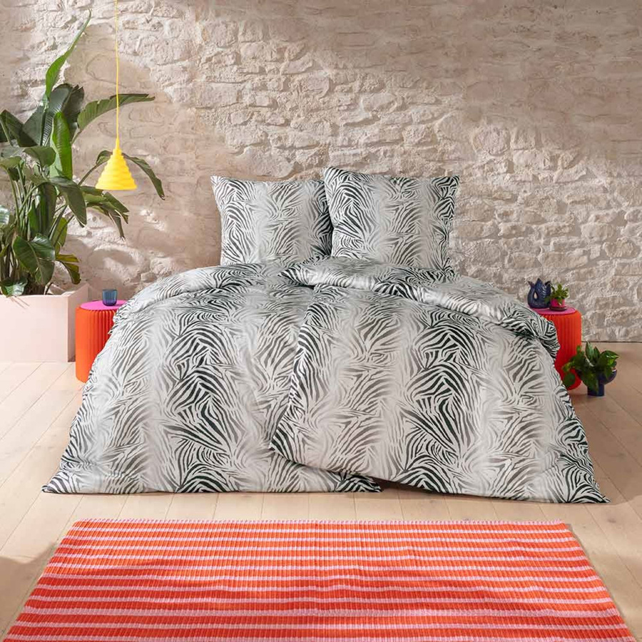 Estella Mako-Satin Bettwäsche Zadie mit Zebra Tierfellmuster in Khaki und Grau, B/H: 200 x 220 cm mit Kissenbezug 80 x 80 cm - Bild 1