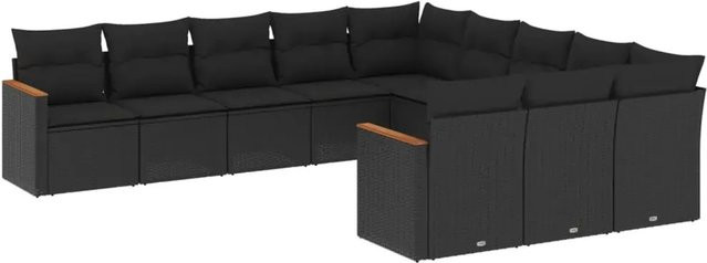 vidaXL 11-tlg. Garten-Sofagarnitur in L-Form aus Poly-Rattan und pulverbeschichtetem Stahl mit Kissen in Schwarz - Bild 1