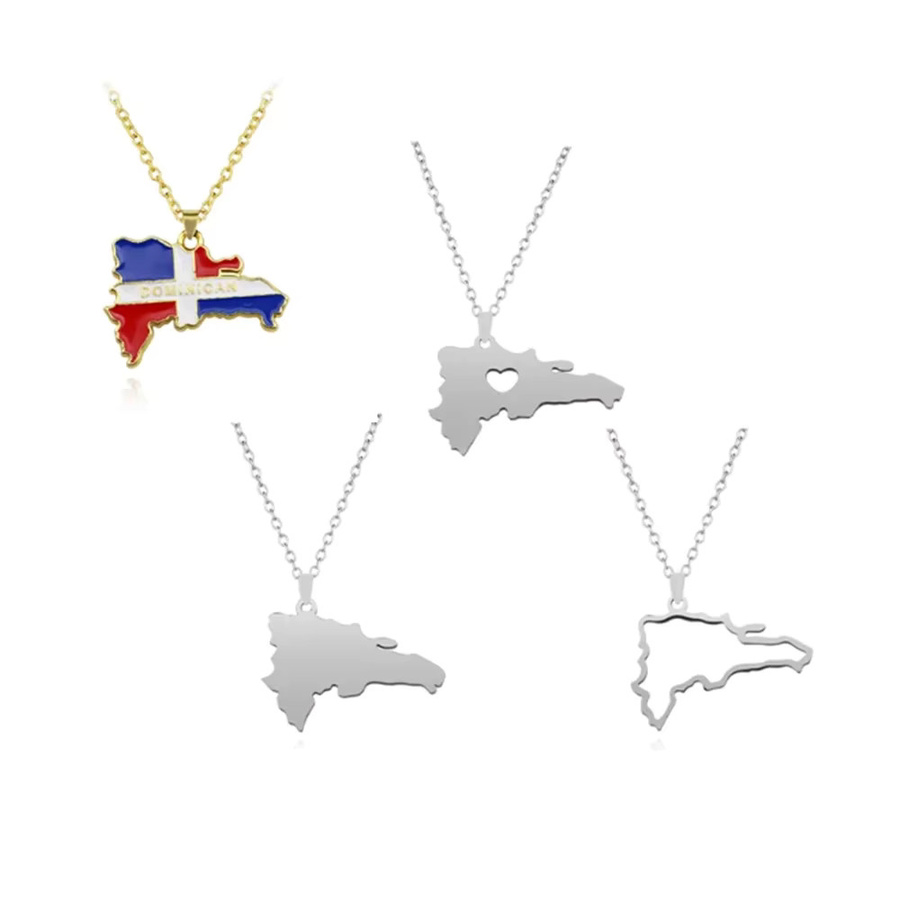 YiYuYiHua Anhänger Halskette Dominikanische Republik Karte, Edelstahl, Unisex - Bild 1