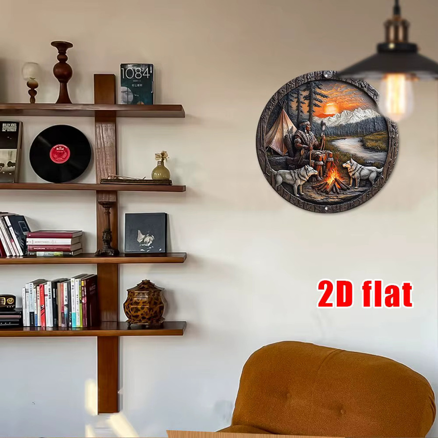 CIFBUY Aluminium-Wandkunst Metallschild Indische Landschaft mit Lagerfeuer in Mehrfarbig, Rustikale Dekoration für Zuhause und Garten - Bild 4