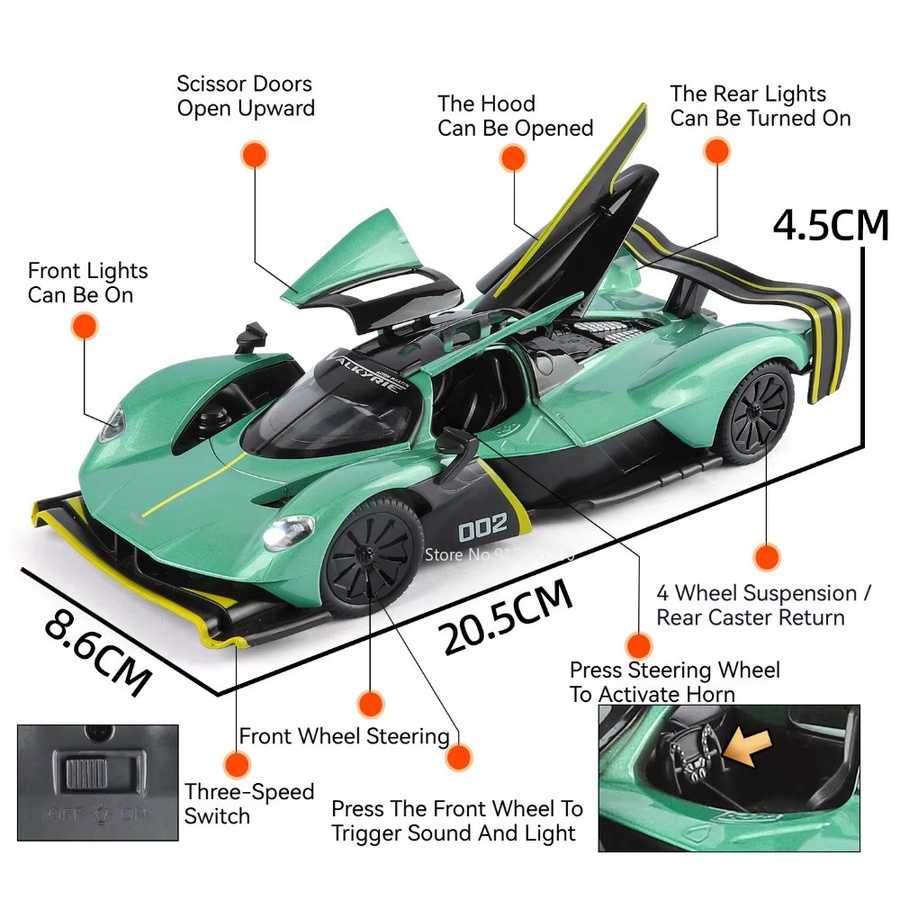 RMZ city Valkyrie GT-R50 Sportwagen-Modell, 1:24, Licht und Sound, Metall - Bild 2