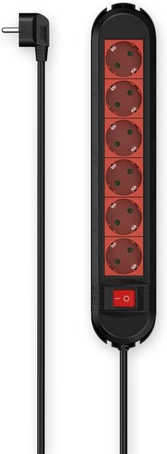 Hama Steckdosenleiste 6-fach mit Schalter und Wandmontage, Schwarz/Rot, 1,5 m - Bild 1