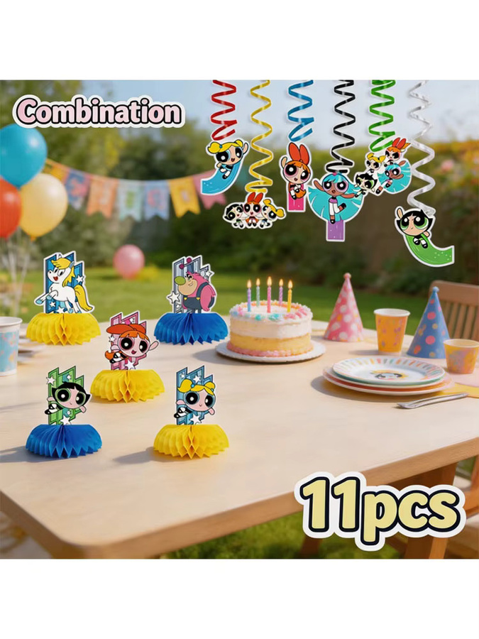 Warner Bros. Die Powerpuff Girls Party-Dekoration aus Papier, bunte Waben- und Spiral-Ornamente für Kinderfestlichkeiten, Mehrfarbig - Bild 5