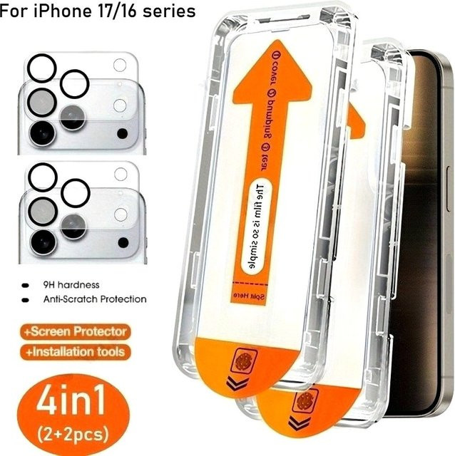 DIXSG 4-in-1 Vollabdeckung aus gehärtetem Glas für iPhone 17 16 15 14 Pro Max Plus und Kameraobjektivglas für iPhone 13 12 11 Pro 16e 17 Air, Transparent - Bild 1