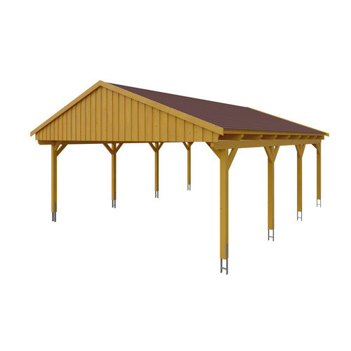 Skan Holz Carport Fichtelberg aus Fichte und Leimholz mit spitzer Dachform, Farbe: beige/nussbaum, B/T: 618 x 808 cm, Höhe: 362 cm - Bild 3