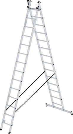 PROREGAL Sprossen-Mehrzweckleiter 2-teilig mit Traverse in Silber, 2 x 14 Sprossen