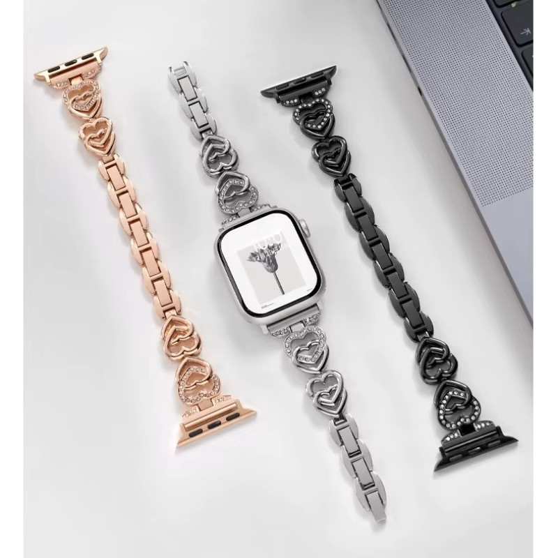 JBAILI Uhrenarmband Edelstahl, Herzförmig, Diamant, Kristall, Unisex - Bild 3