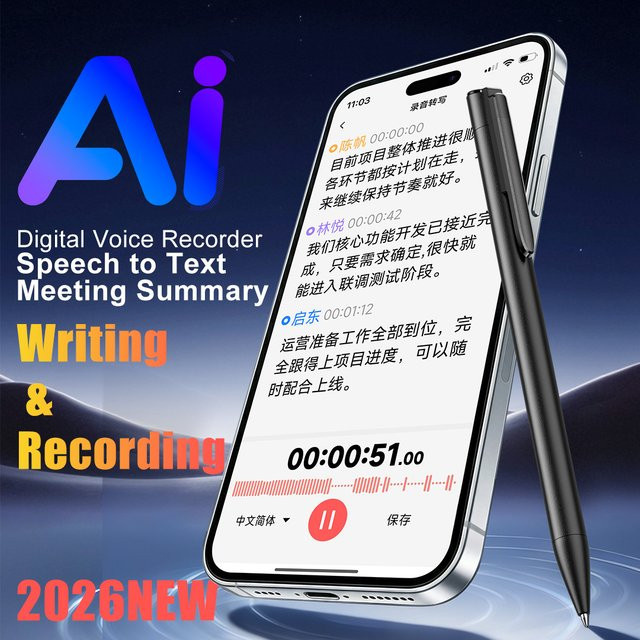 Famue L61S KI-Smart-Aufnahmestift in Schwarz mit 64GB Speicher für Echtzeit-Transkription und Übersetzung als Diktiergerät für Meetings und Studium - Bild 1