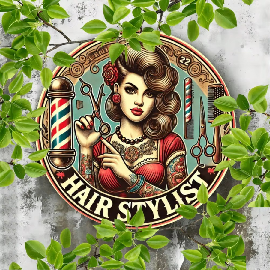 Retro-Friseur-Aluminiumschild CIFBUY als Wanddekoration aus Metall für Friseursalons und Cafés, Mehrfarbig, Breite: 20,32 cm, Höhe: 20,32 cm - Bild 4