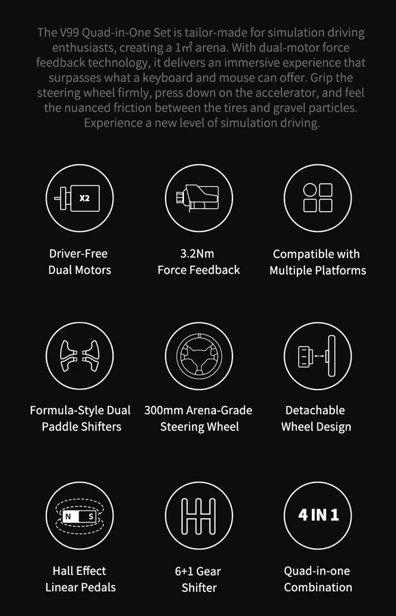 PXN V99 Racing Wheel Simulator Gaming-Lenkrad mit 3,2 Nm Force Feedback in Schwarz für PC, PS4 und Xbox Series X/S/One - Bild 2