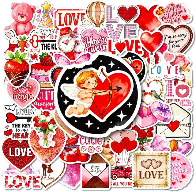 GOGOTU Cartoon Valentinstag Herzen Liebe Graffiti Aufkleber, 56-teiliges Set - Bild 1