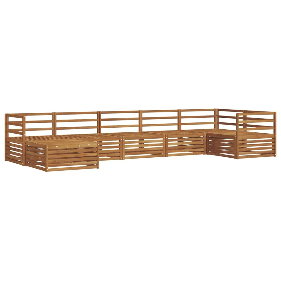 vidaXL Sofagarnitur aus Massivholz Akazie in Natur Braun, 7-teiliges L-Shape Ecksofa Set mit Latten-Design und Hocker - Bild 2