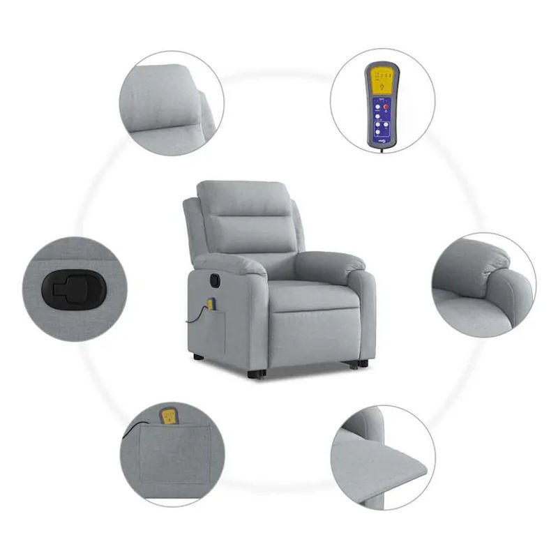 Vidaxl Massagesessel Aufstehhilfe Relaxsessel aus Stoff in Grau - Bild 4