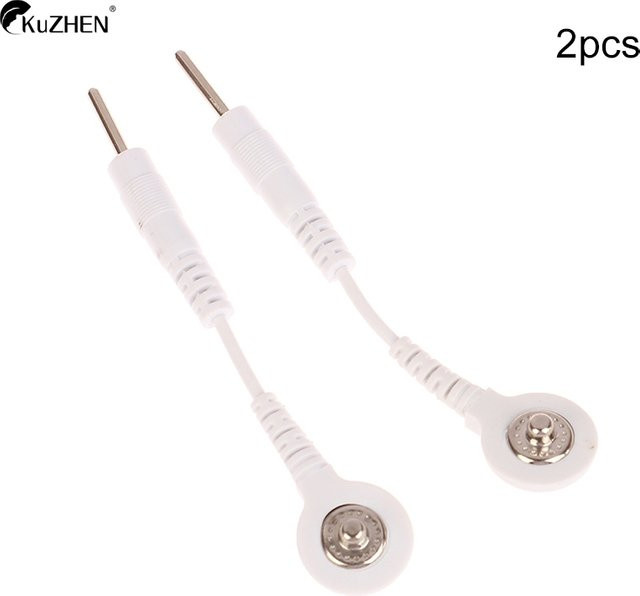 KuZHEN Elektroden-Verbindungskabel Set mit 2,0 mm Schnappstecker und 3,5 mm Klinkenstecker in Weiß für TENS/EMS Massagegeräte, 2 Stück - Bild 1