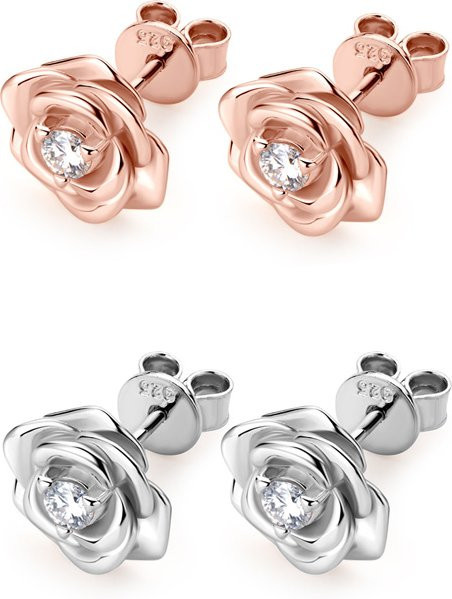 IOGOU Ohrstecker Silber, Rosé vergoldet, Moissanit, Blume, Damen, 3mm - Bild 1