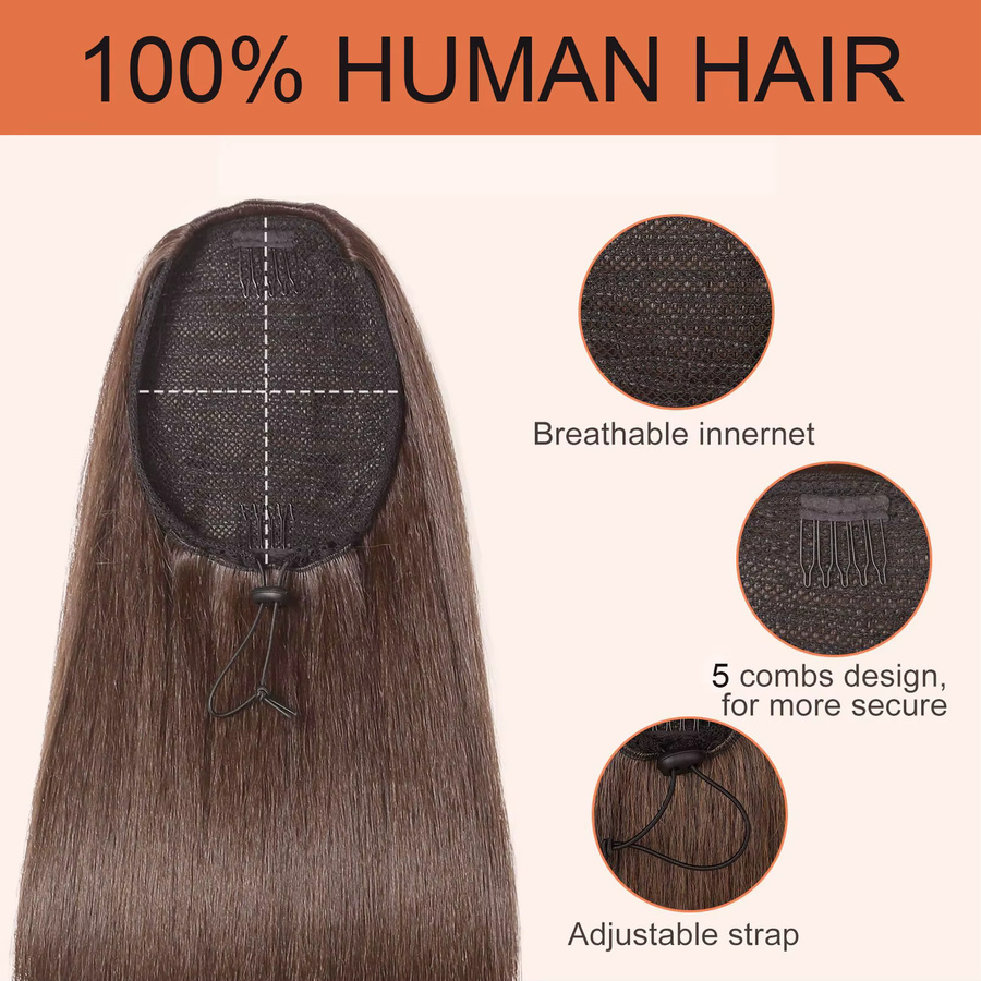 xbeauty Pferdeschwanz-Haarteile Echthaar, 4 Stück, mittelbraun, Damen - Bild 3