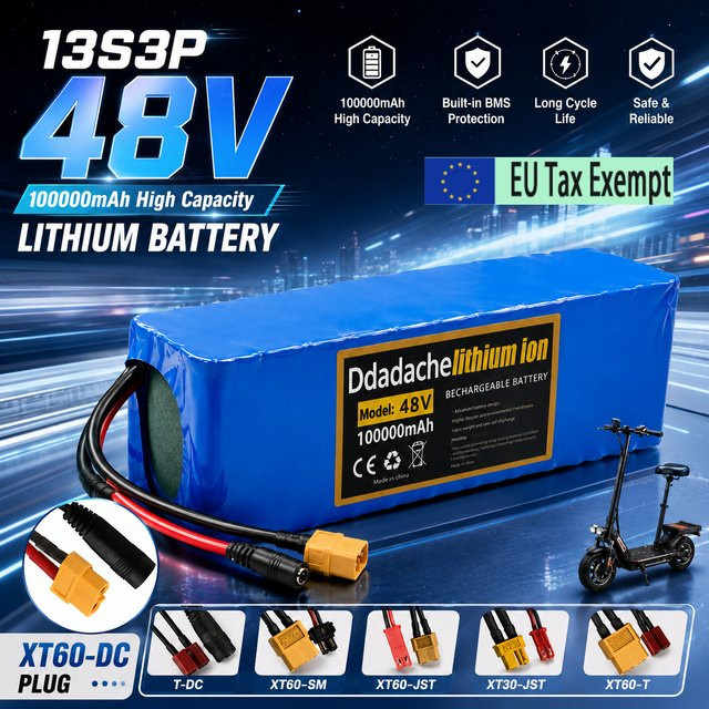 Ddadache Lithium-Ionen-Akku 48V 100Ah 2000W 13S3P in Blau mit BMS für 48V-Motoren - Bild 1