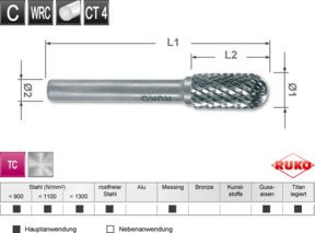 RUKO Hartmetall Frässtift Form C Walzenrund WRC in Silber, Durchmesser: 10,0 mm, Länge: min. 60 mm - Bild 1